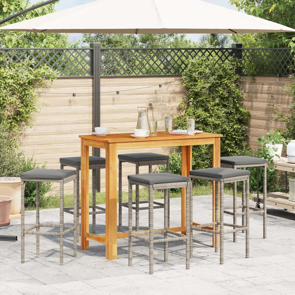  7 Piece Garden Bar Set Grey Solid Wood Acacia