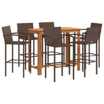 7 Piece Garden Bar Set Brown Solid Wood Acacia and Poly Rattan