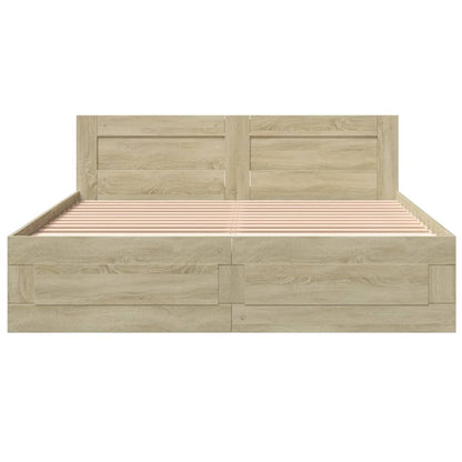 Bed Frame with Headboard Drawers Sonoma Oak Queen Size