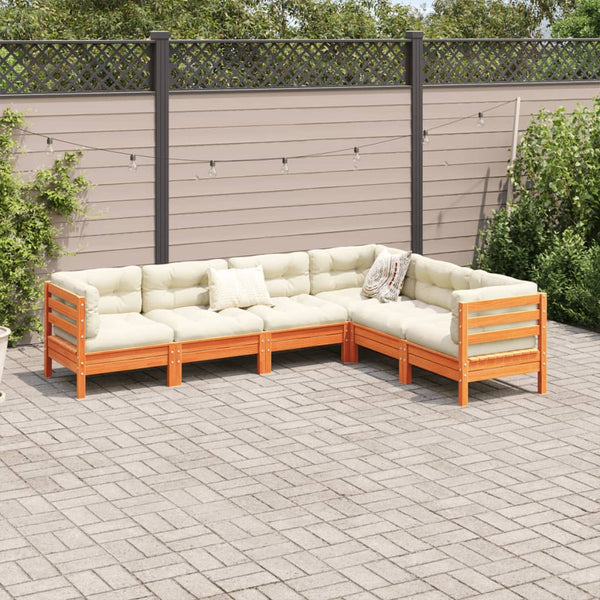  6-Piece Garden Sofa Set with Cushions Wax Brown