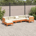 7 Piece Garden Sofa Set with Cushions Wax Brown Solid