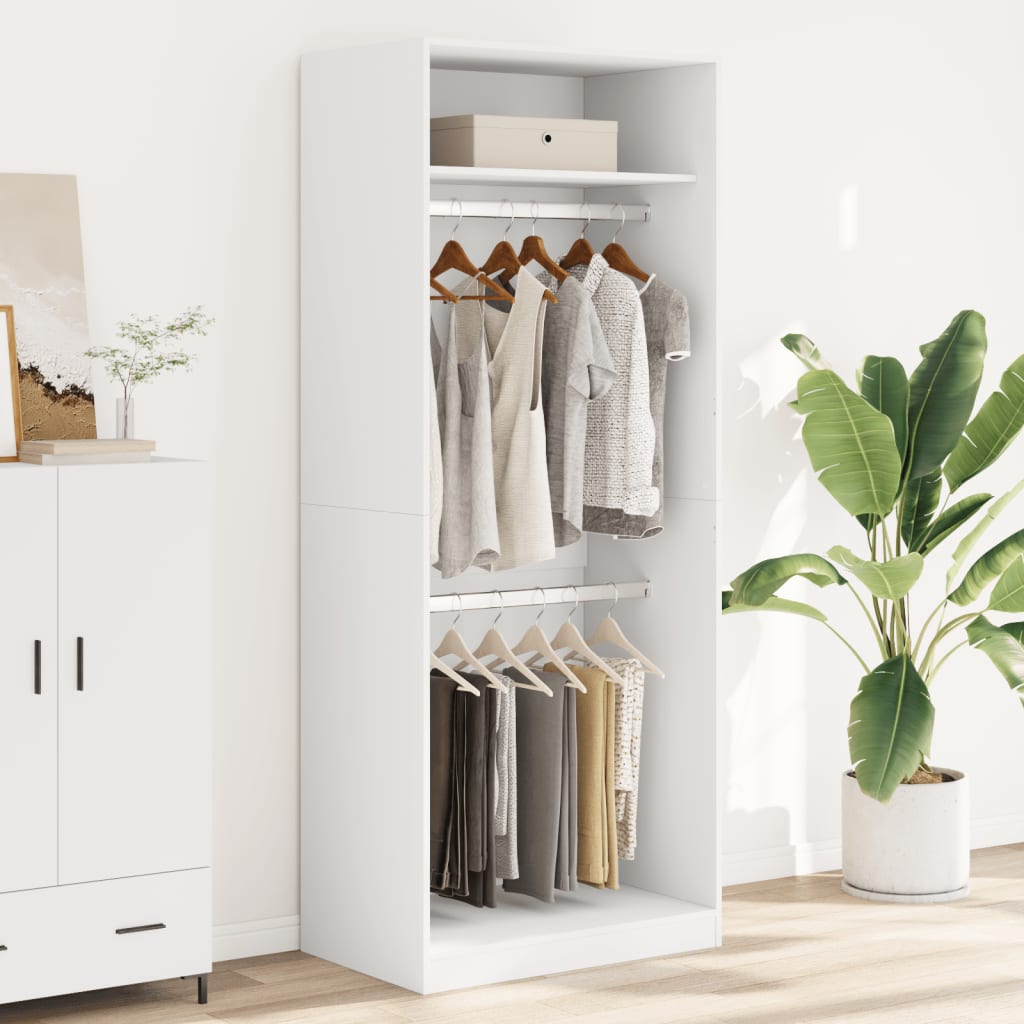 White Engineered Wood Wardrobe 2-Compartment Compact Storage Cabinet for Clothes