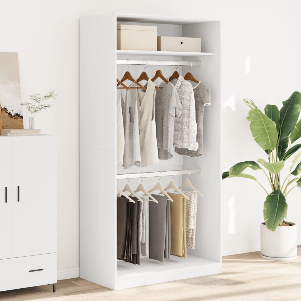 Engineered Wood Wardrobe Cabinet Freestanding Clothes Closet with Hanging Rail