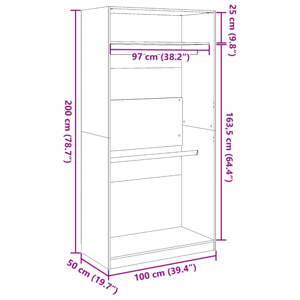 Engineered Wood Wardrobe Cabinet Freestanding Clothes Closet with Hanging Rail