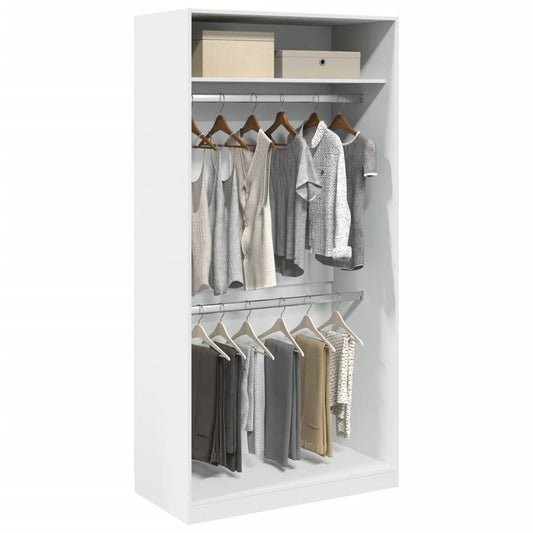 Engineered Wood Wardrobe Cabinet Freestanding Clothes Closet with Hanging Rail