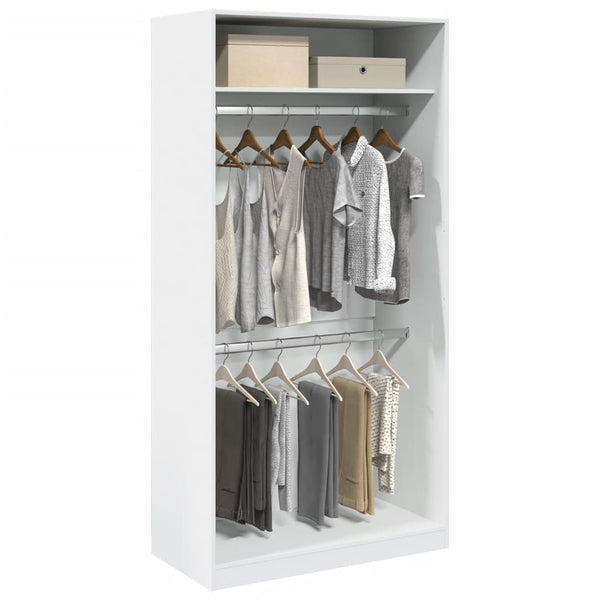  Engineered Wood Wardrobe Cabinet Freestanding Clothes Closet with Hanging Rail