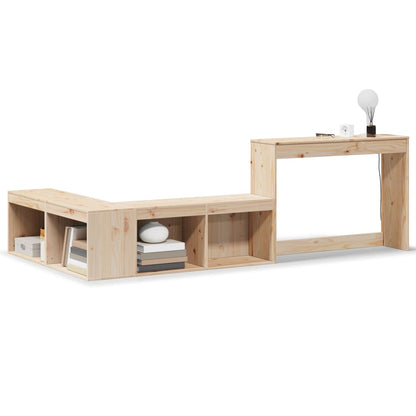 Solid Pinewood Bedside Cabinet with Desk L-Shaped Storage Unit 4 Compartments