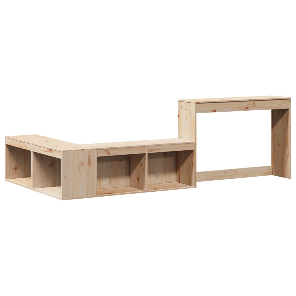 Solid Pinewood Bedside Cabinet with Desk L-Shaped Storage Unit 4 Compartments