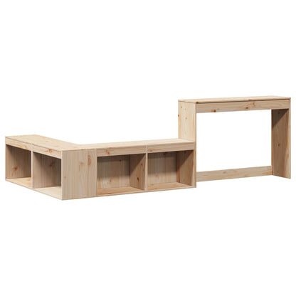 Solid Pinewood Bedside Cabinet with Desk L-Shaped Storage Unit 4 Compartments