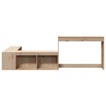 Solid Pinewood Bedside Cabinet with Desk L-Shaped Storage Unit 4 Compartments