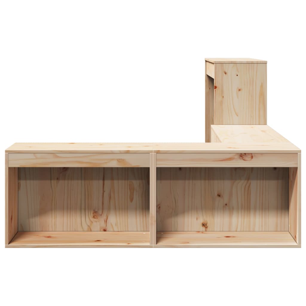 Solid Pinewood Bedside Cabinet with Desk L-Shaped Storage Unit 4 Compartments
