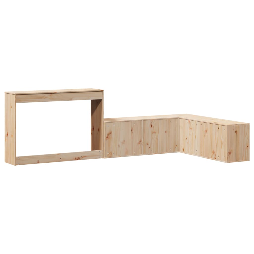 Solid Pinewood Bedside Cabinet with Desk L-Shaped Storage Unit 4 Compartments