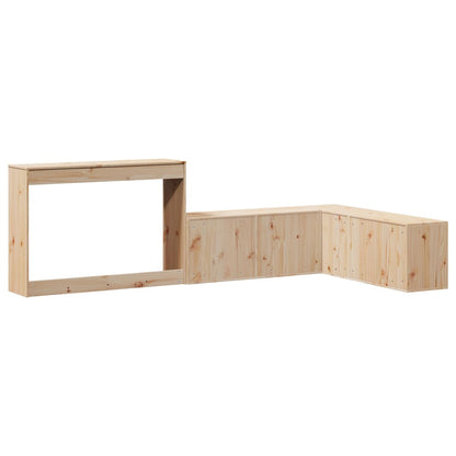 Solid Pinewood Bedside Cabinet with Desk L-Shaped Storage Unit 4 Compartments