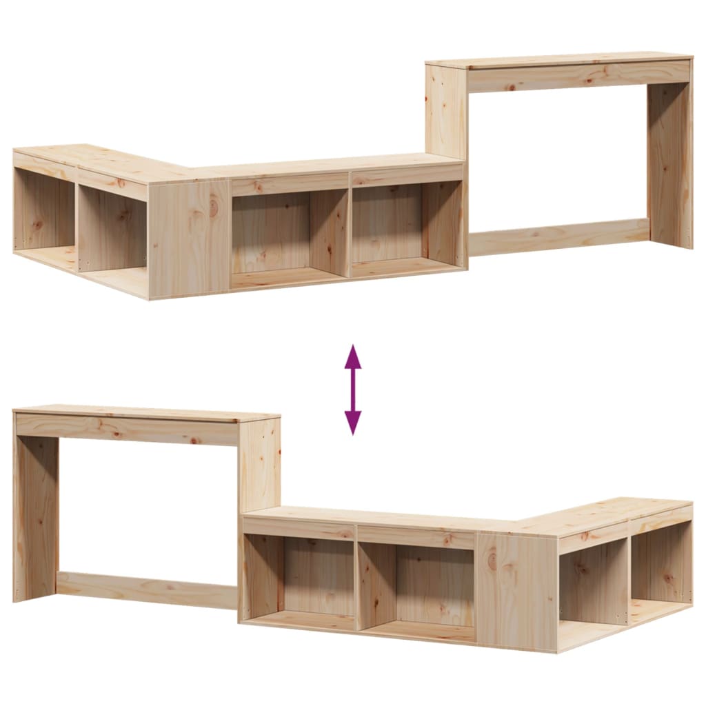 Solid Pinewood Bedside Cabinet with Desk L-Shaped Storage Unit 4 Compartments