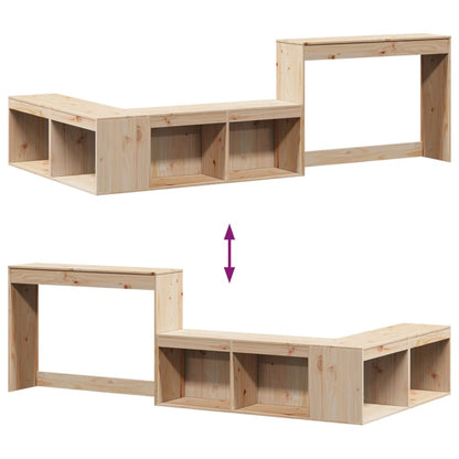 Solid Pinewood Bedside Cabinet with Desk L-Shaped Storage Unit 4 Compartments