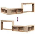 Solid Pinewood Bedside Cabinet with Desk L-Shaped Storage Unit 4 Compartments