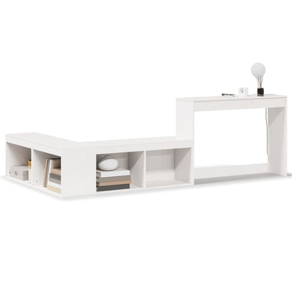 White Bedside Cabinet with Desk Solid Pinewood L-Shaped Storage Unit