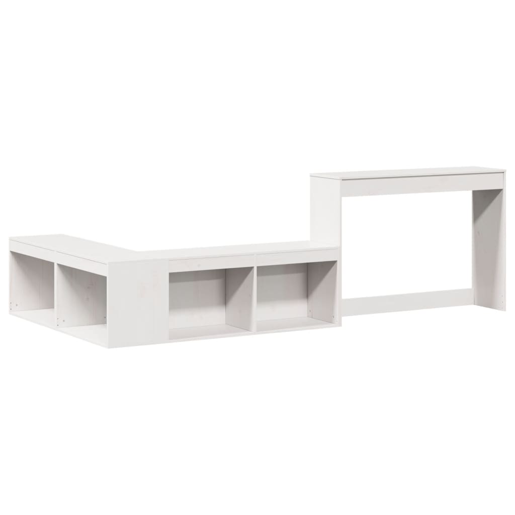 White Bedside Cabinet with Desk Solid Pinewood L-Shaped Storage Unit