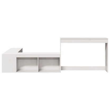 White Bedside Cabinet with Desk Solid Pinewood L-Shaped Storage Unit