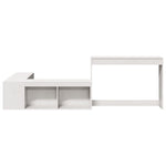 White Bedside Cabinet with Desk Solid Pinewood L-Shaped Storage Unit
