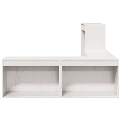 White Bedside Cabinet with Desk Solid Pinewood L-Shaped Storage Unit