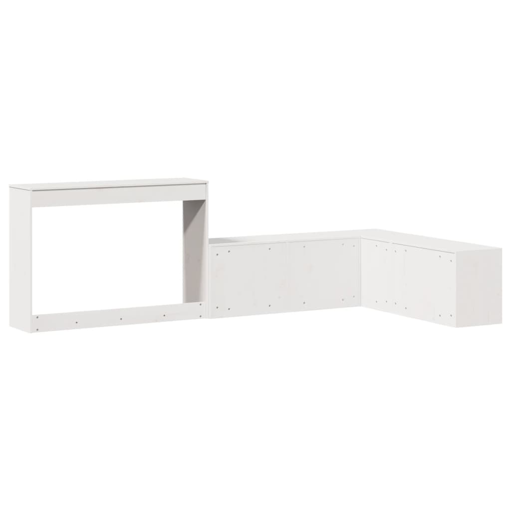 White Bedside Cabinet with Desk Solid Pinewood L-Shaped Storage Unit