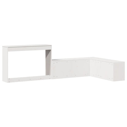White Bedside Cabinet with Desk Solid Pinewood L-Shaped Storage Unit
