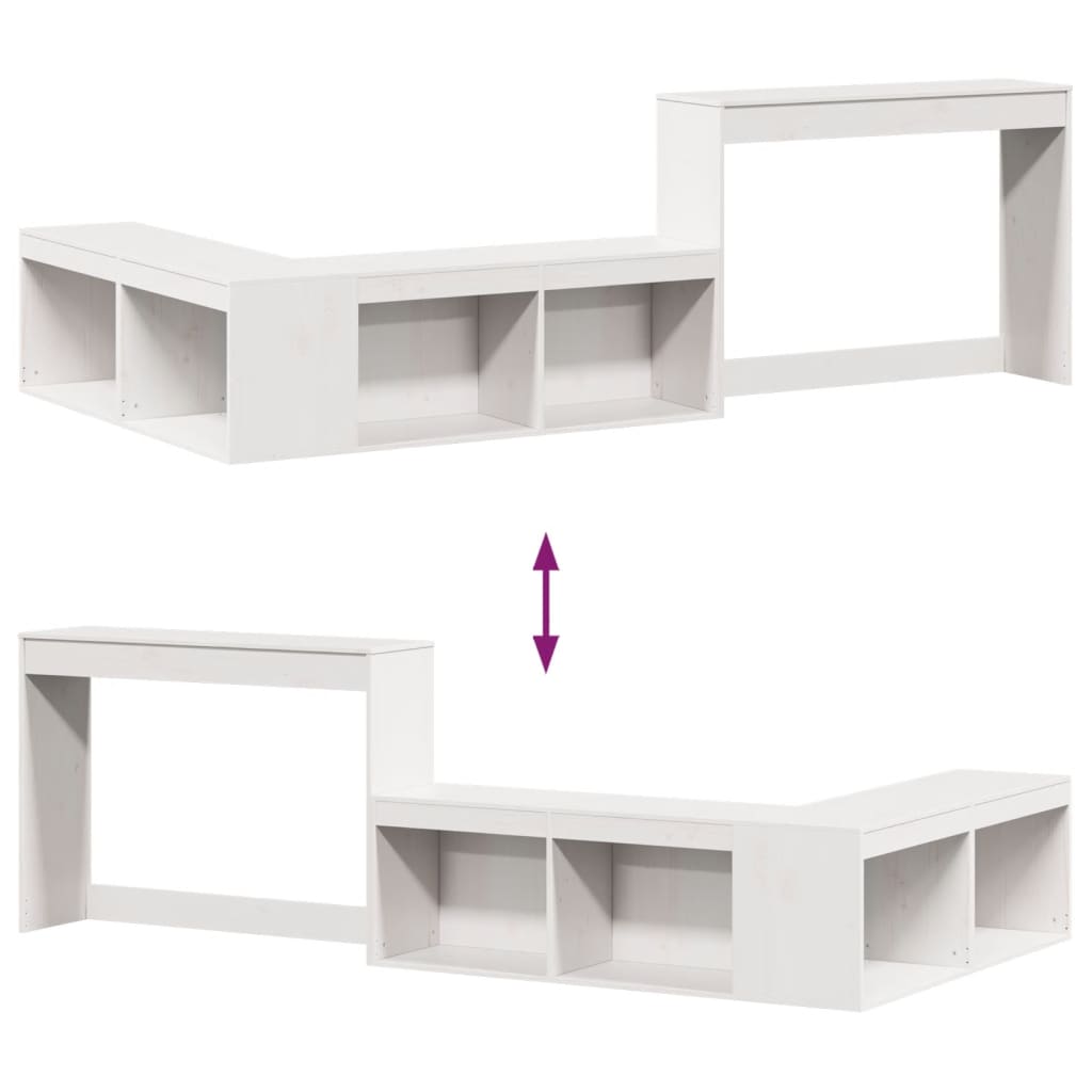 White Bedside Cabinet with Desk Solid Pinewood L-Shaped Storage Unit