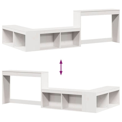 White Bedside Cabinet with Desk Solid Pinewood L-Shaped Storage Unit