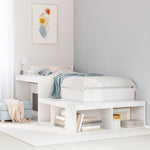 White Bedside Cabinet with Desk Solid Pinewood L-Shaped Storage Unit