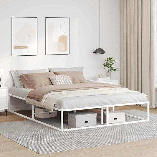 Bed Frame without Mattress White Queen Metal