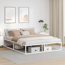 Bed Frame without Mattress White Queen Metal
