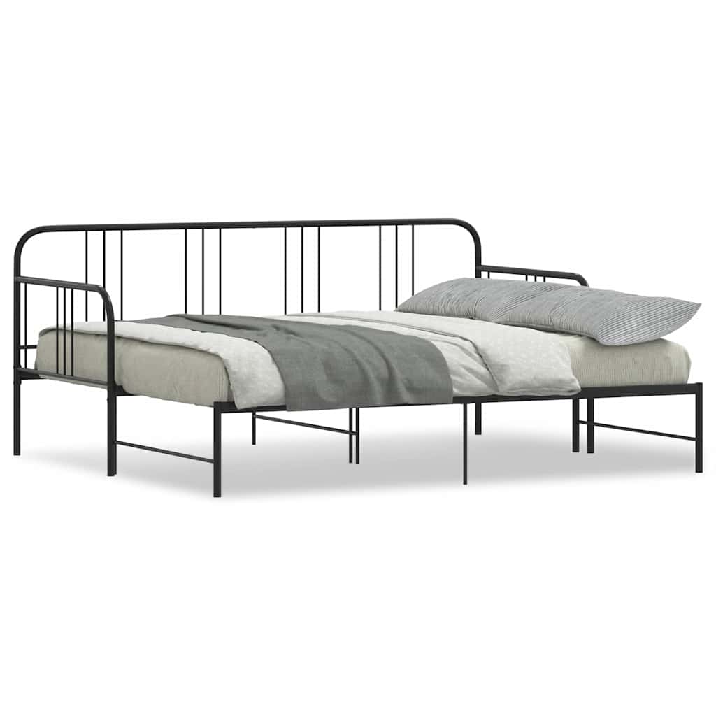 Daybed with Trundle without Mattress Black Single Metal - 193.5×97×88cm