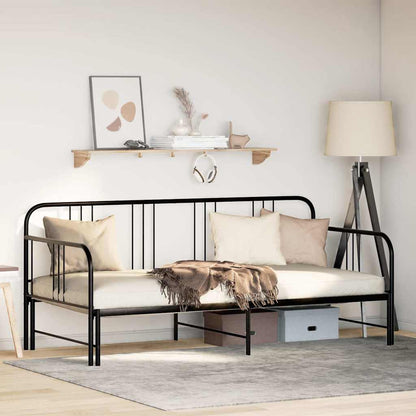 Daybed with Trundle without Mattress Black Single Metal - 193.5×97×88cm