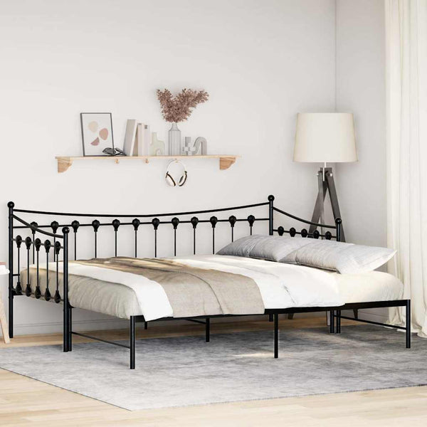  Daybed with Trundle without Mattress Black Single - Metal