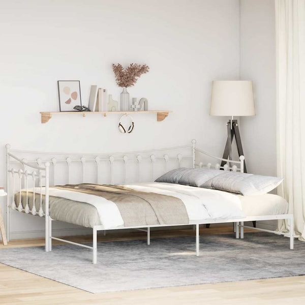  Daybed with Trundle without Mattress White Single - Metal