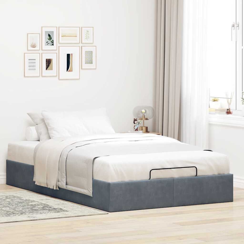 Ottoman Bed Frame No Mattress Dark Grey King Single Velvet