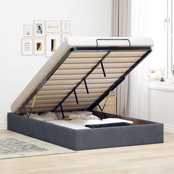  Ottoman Storage Bed Frame No Mattress Dark Grey King Single Velvet