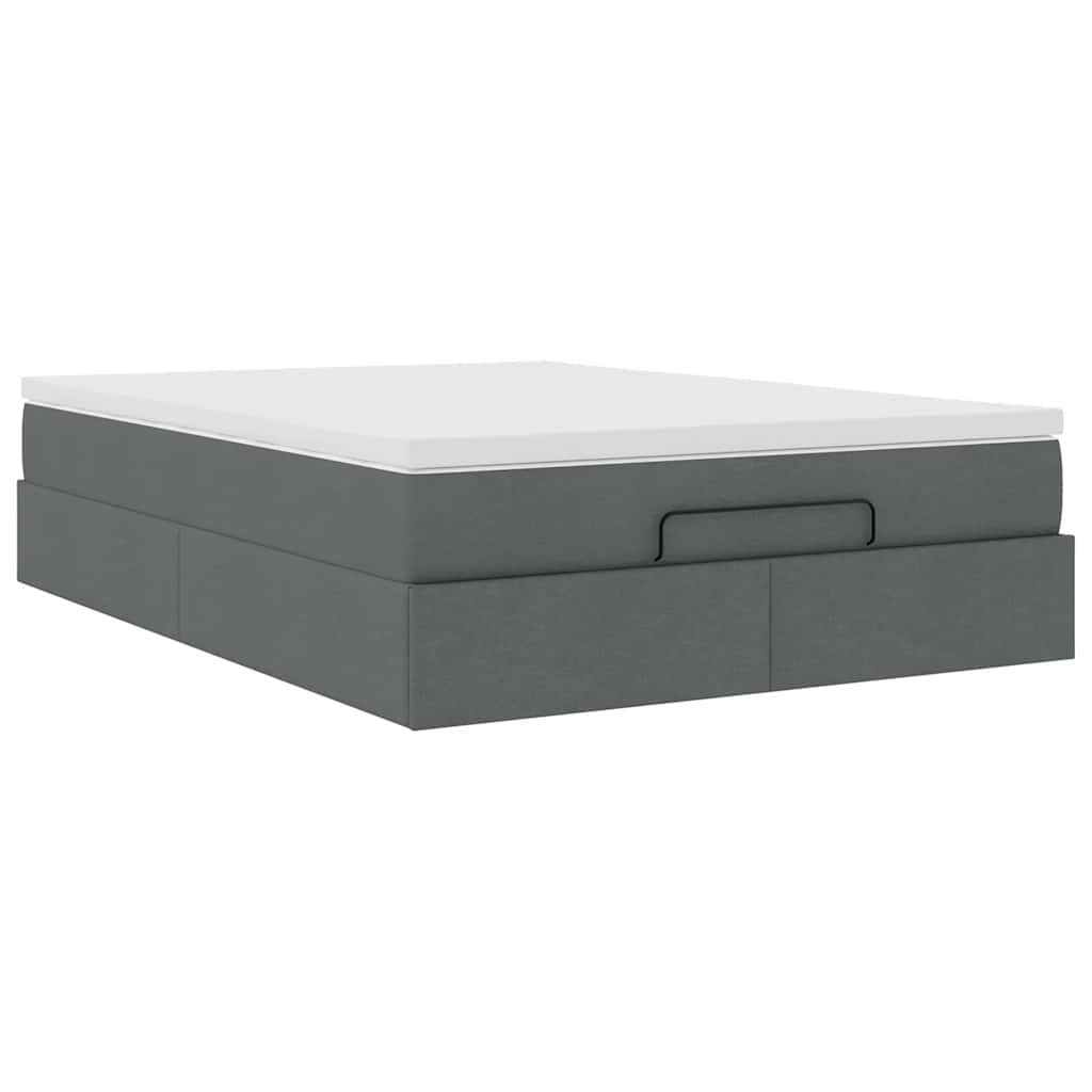 Ottoman Bed with Mattress Dark Grey Double Fabric - 193×137×23.5cm