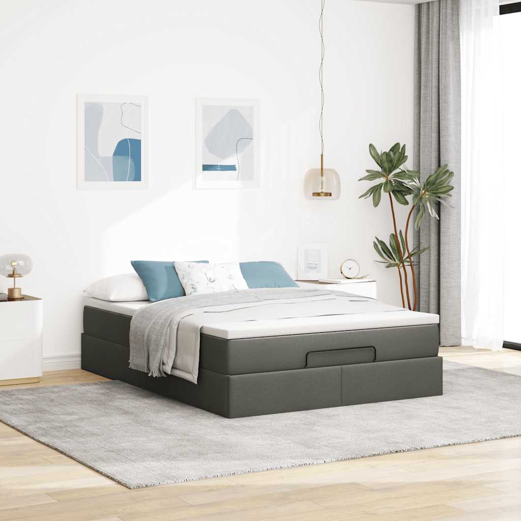 Ottoman Bed with Mattress Dark Grey Double Fabric - 193×137×23.5cm
