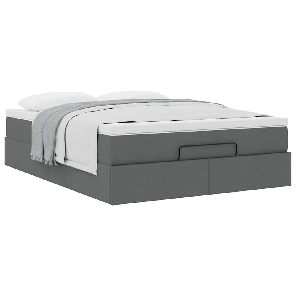 Ottoman Bed with Mattress Dark Grey Double Fabric - 193×137×23.5cm