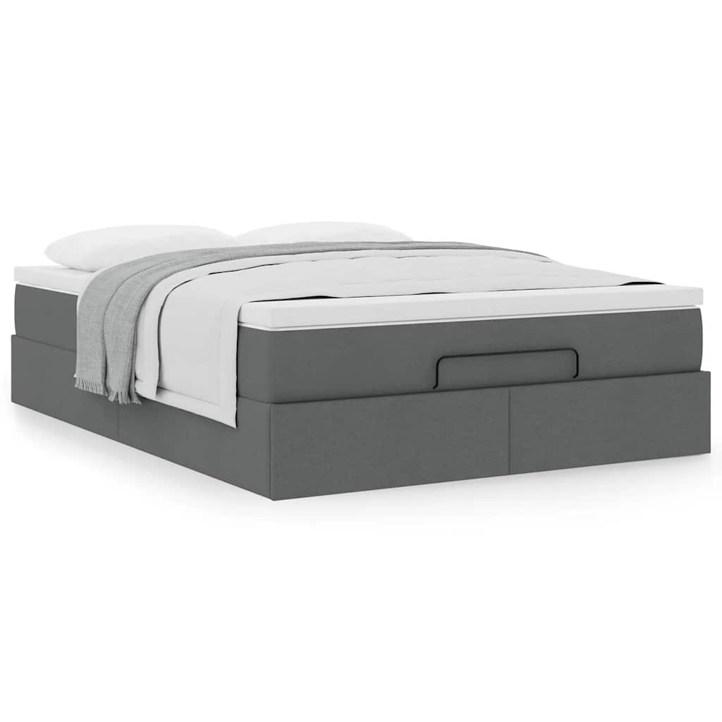 Ottoman Bed with Mattress Dark Grey Double Fabric - 193×137×23.5cm