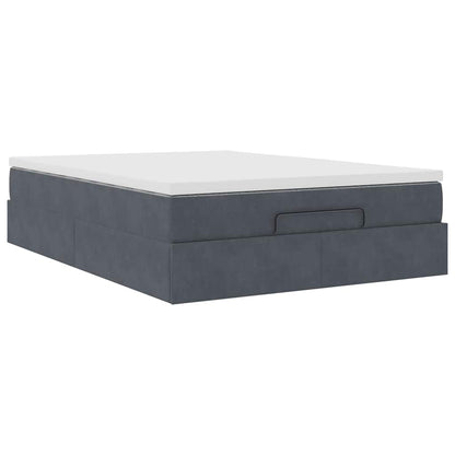 Ottoman Bed with Mattress Dark Grey Double Velvet - 193×137×23.5cm