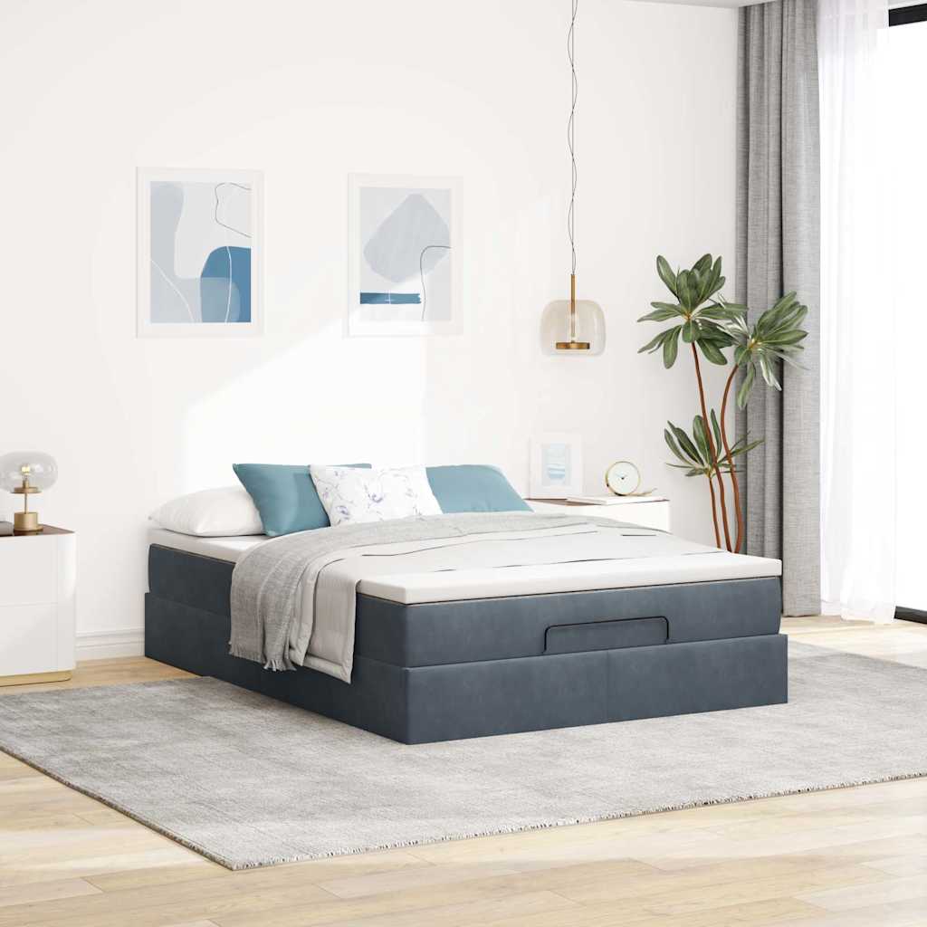 Ottoman Bed with Mattress Dark Grey Double Velvet - 193×137×23.5cm