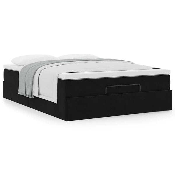  Ottoman Bed with Mattress Black Double Velvet