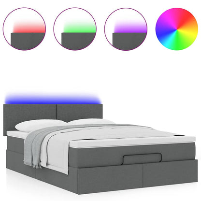 Ottoman Bed with Mattress & LEDs Dark Grey - Queen Fabric - 152×203×5cm
