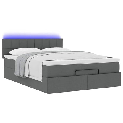 Ottoman Bed with Mattress & LEDs Dark Grey - Queen Fabric - 152×203×20cm