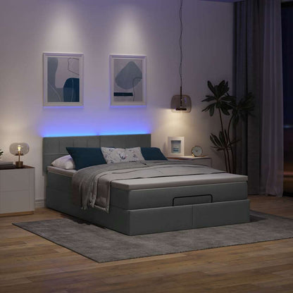 Ottoman Bed with Mattress & LEDs Dark Grey - Queen Fabric - 152×203×20cm