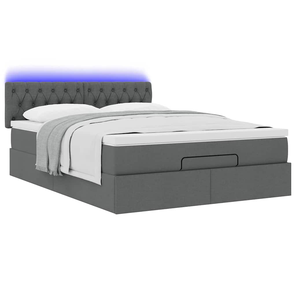 Ottoman Bed with Mattress & LEDs Dark Grey - Queen Fabric - 152×203×20cm