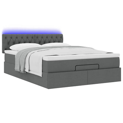 Ottoman Bed with Mattress & LEDs Dark Grey - Queen Fabric - 152×203×20cm
